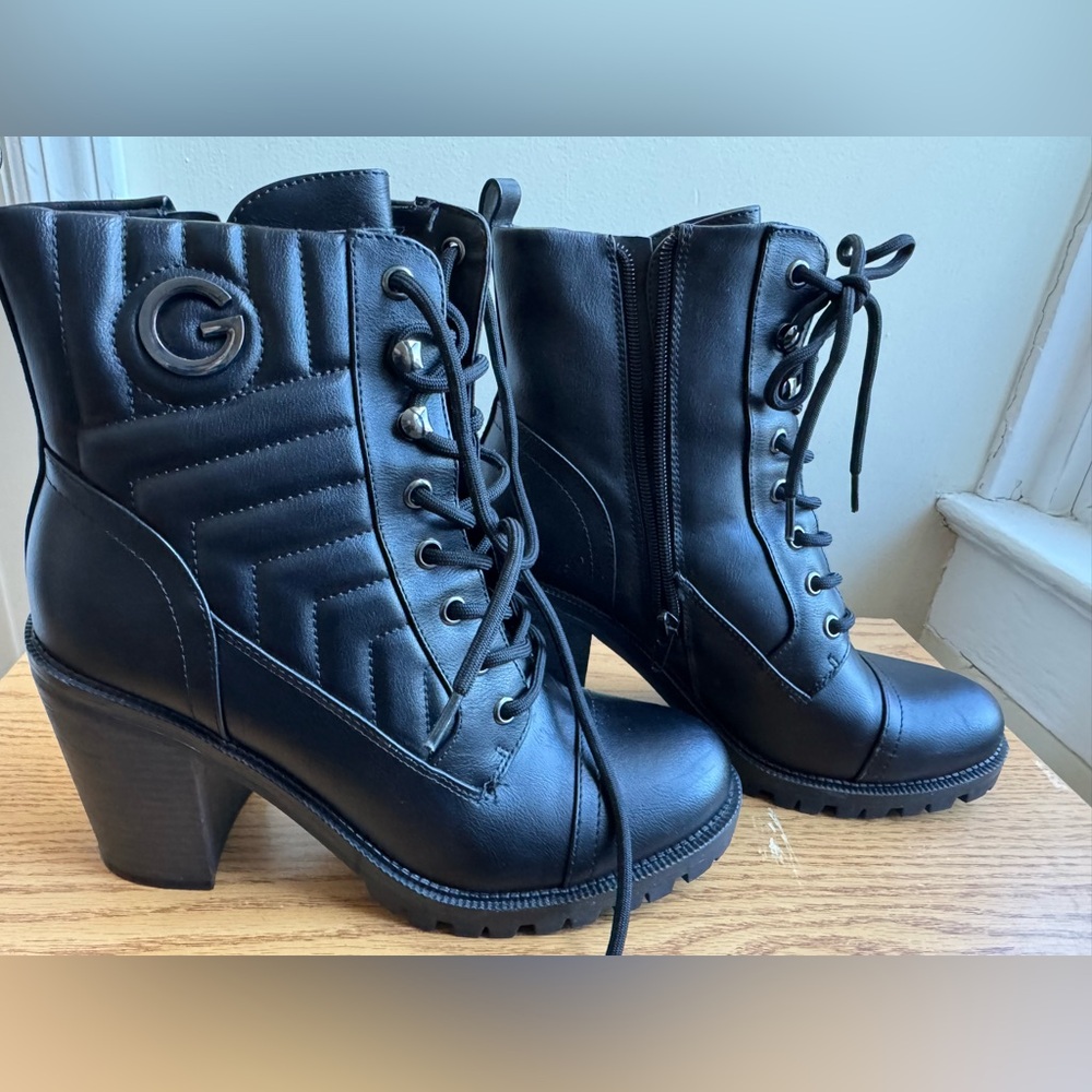 Guess Black Lace-Up Ankle Boots